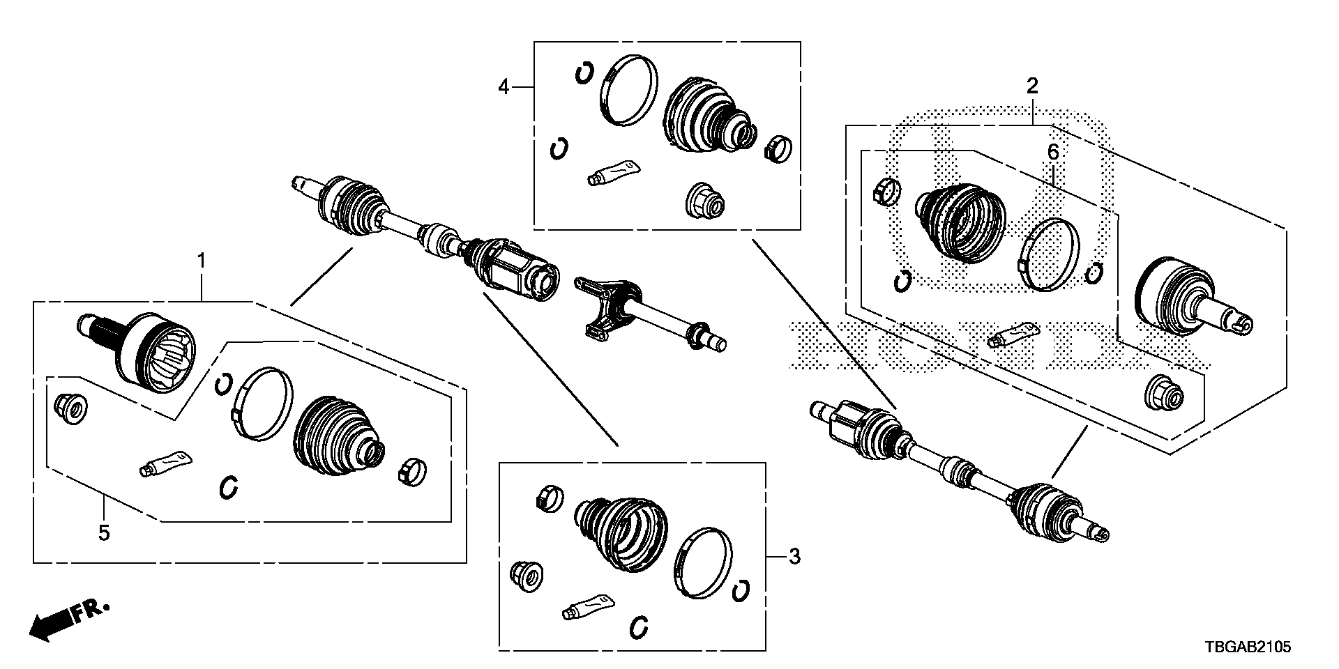 Honda Civic Coupe Joint Set Outboard Driveline Driveshaft 44014