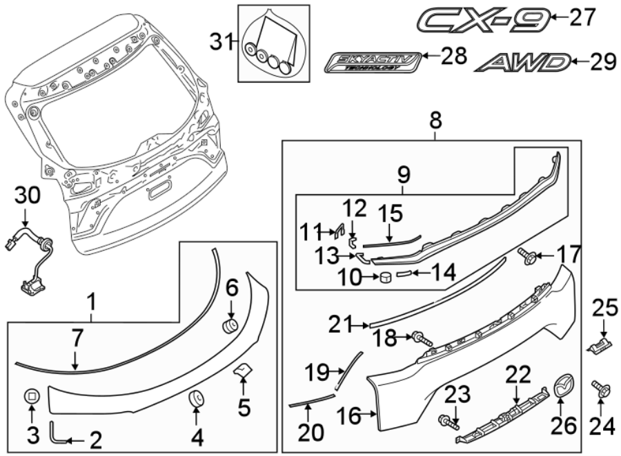 Mazda CX 9 Liftgate Finish Panel Clip Upper Type 3 D09W50M38A