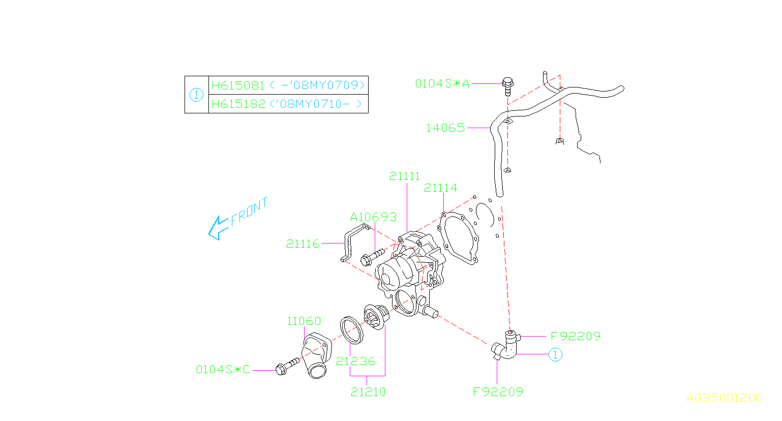 2019 Subaru Forester Limited Engine Coolant Bypass Pipe 14065AA330