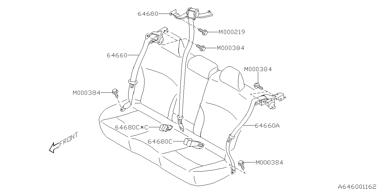 Subaru Outback Seat Belt Receptacle Rear Inner Center 64681AJ14BVH