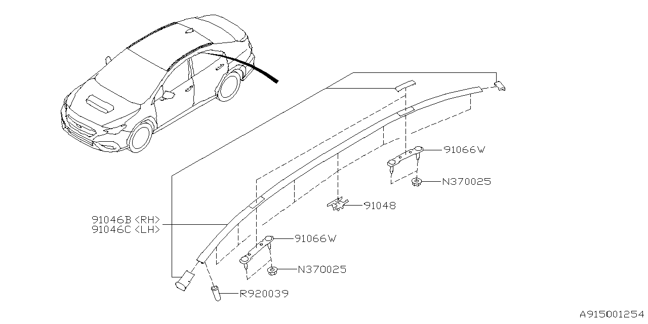 Subaru WRX Molding ROOFRH Roof Drip Molding Roof Rack 91046VC000