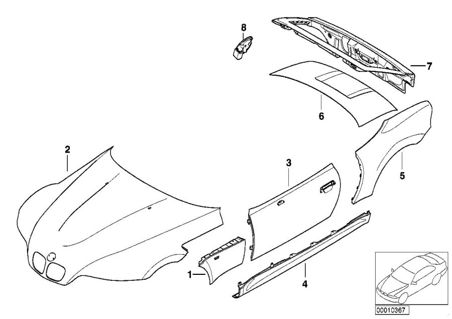 Diagram Outer panels for your 2003 BMW Z4   