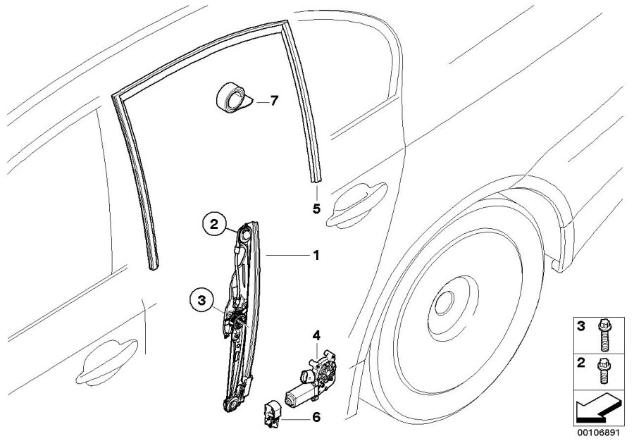 Diagram DOOR WINDOW LIFTING MECHANISM REAR for your 1988 BMW M6   