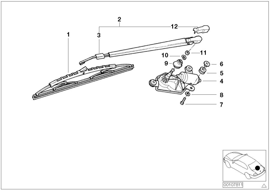 Diagram Single parts for rear window wiper for your BMW Z3  