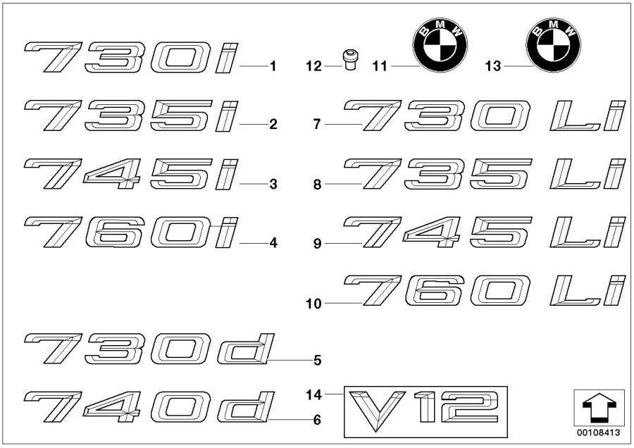 Diagram Emblems / letterings for your 1999 BMW 740iLP   