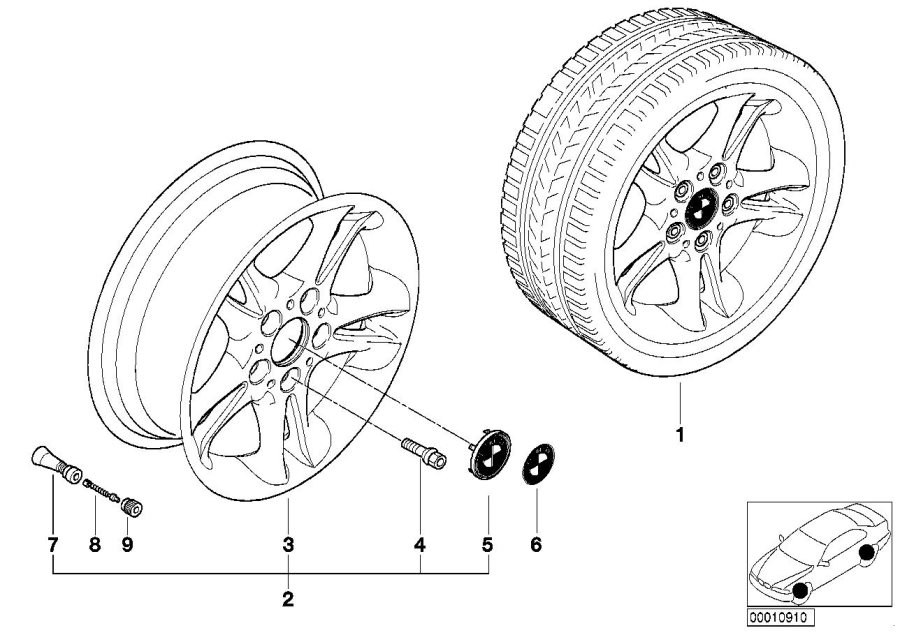 Diagram BMW light alloy wheel, double spoke 47 for your BMW