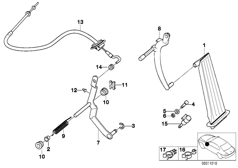Le diagramme Commande d"accélérateur/câble Bowden LHD pour votre BMW