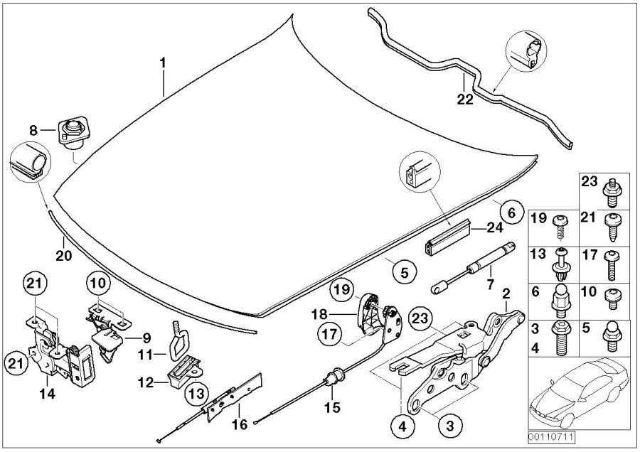 Diagram Engine HOOD/MOUNTING parts for your 2007 BMW Z4   