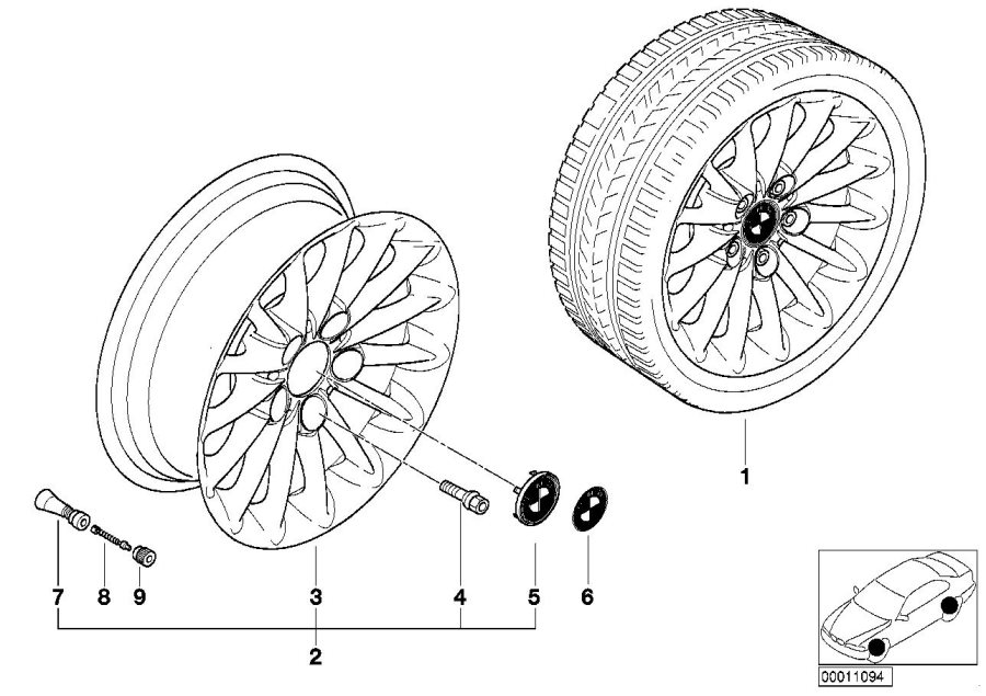 Diagram BMW light alloy wheel, radial spoke 48 for your BMW