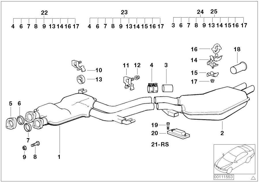 Diagram Exhaust system, rear for your 1983 BMW 318i   