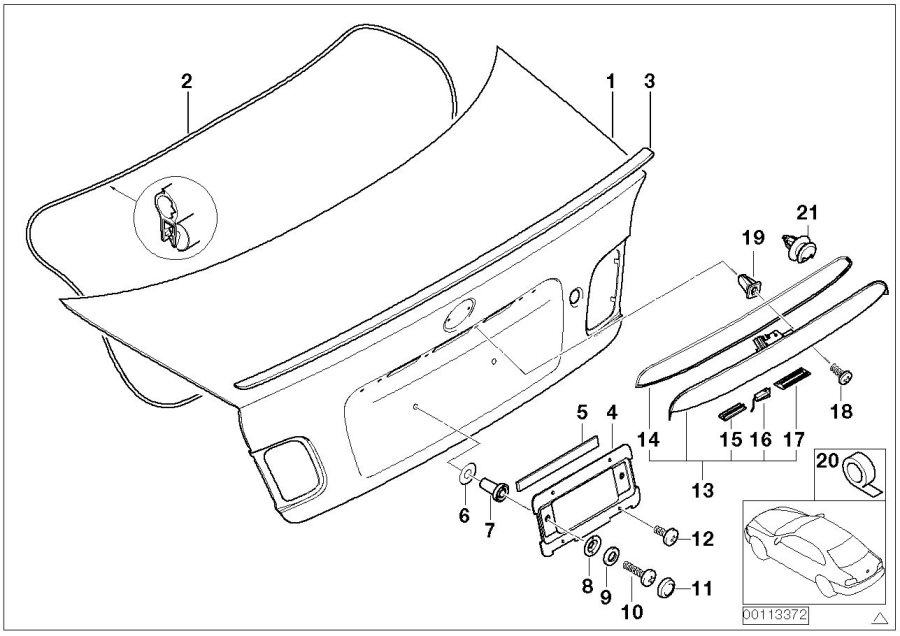 Diagram Single components for trunk lid for your 2002 BMW M3   