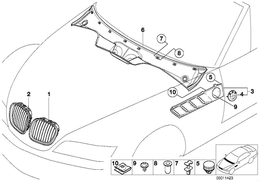 Diagram Exterior trim / grill for your 2005 BMW 545i   