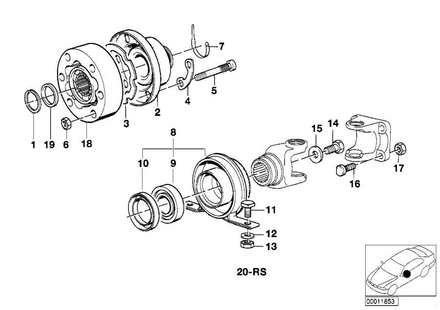 Diagram DRIVE SHAFT-CEN.BEARING-CONST.VEL.JOINT for your 2016 BMW X1   