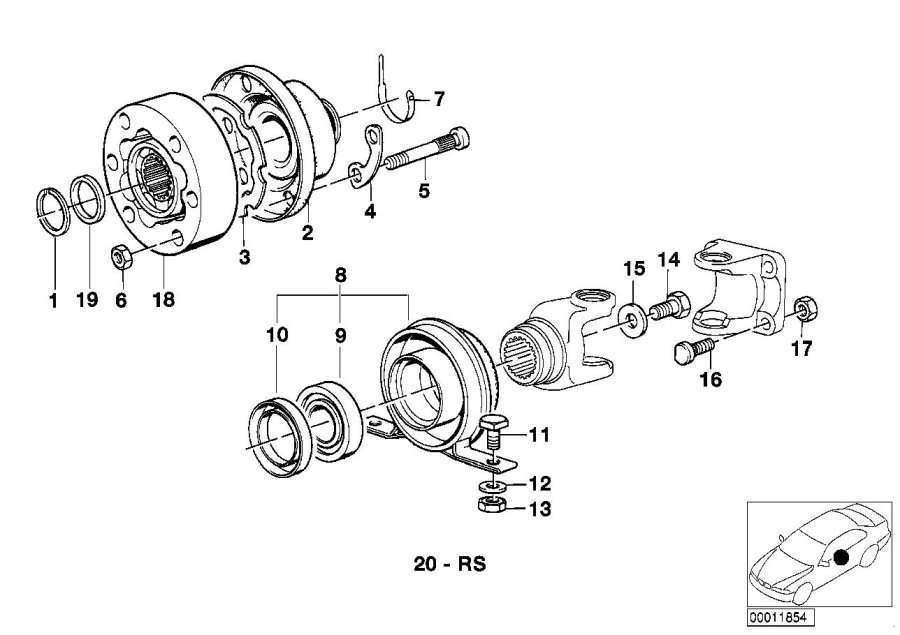Diagram DRIVE SHAFT-CEN.BEARING-CONST.VEL.JOINT for your 2016 BMW X1   