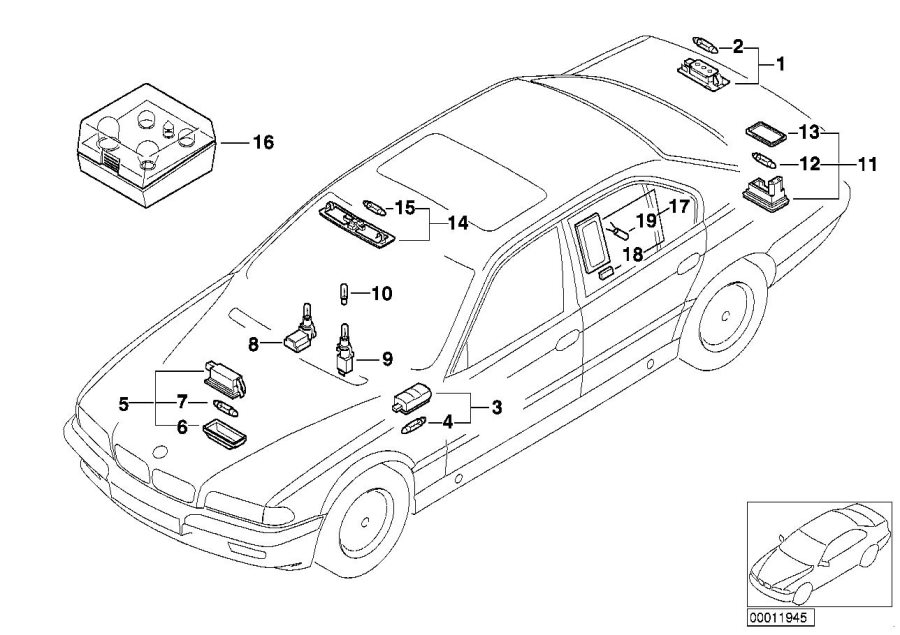 Diagram Various lamps for your BMW