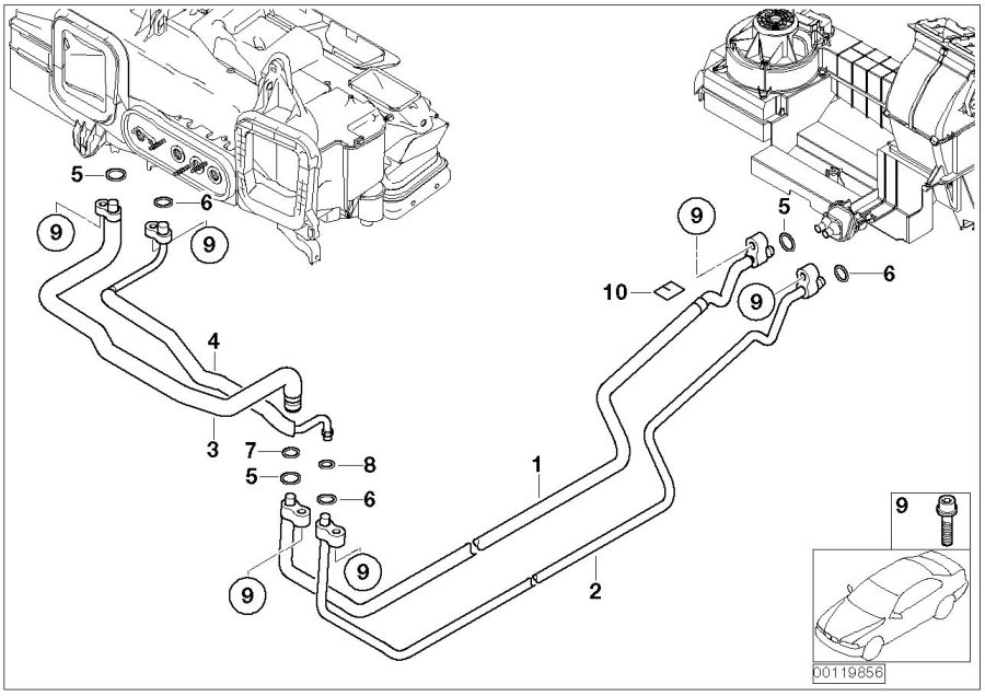 Diagram Coolant lines, rear air conditioning for your BMW