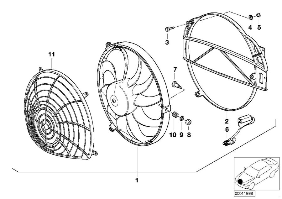 Diagram Additional fan and mounting parts for your BMW