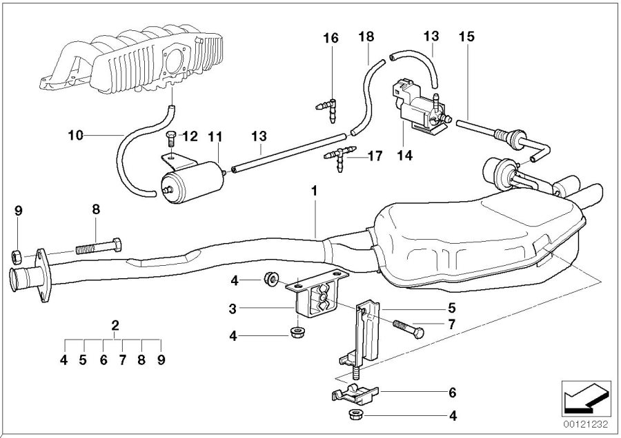 Diagram Rear muffler with exhaust flap for your BMW
