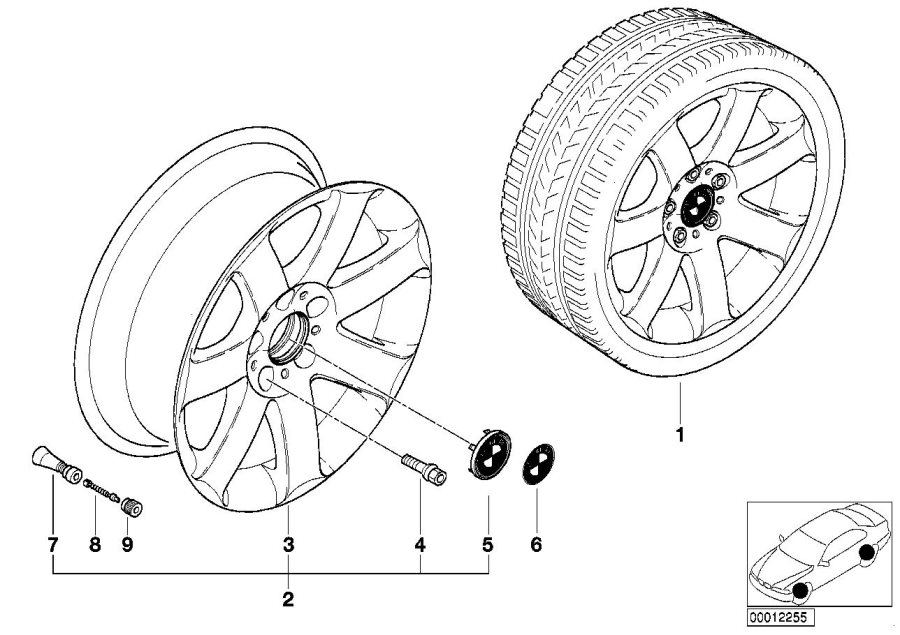 Le diagramme Jante à rayons en étoile (Styl. 44) pour votre BMW 330i  