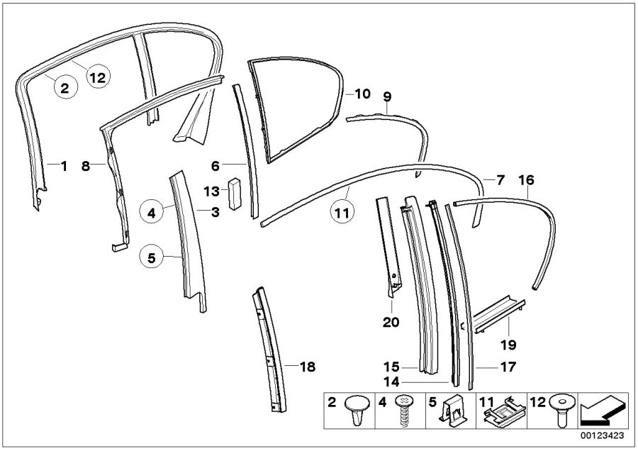 Diagram Trim and seals for door, rear for your BMW