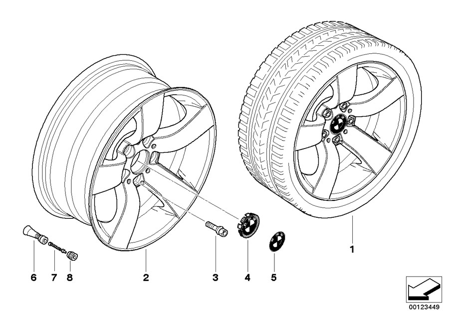 Diagram BMW la wheel, star spoke 122 for your 2007 BMW 525i   