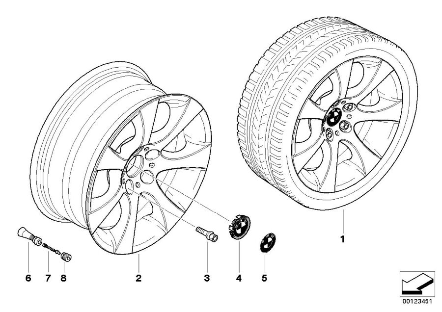 Diagram BMW la wheel, star spoke 124 for your 2008 BMW 535xi Sedan  