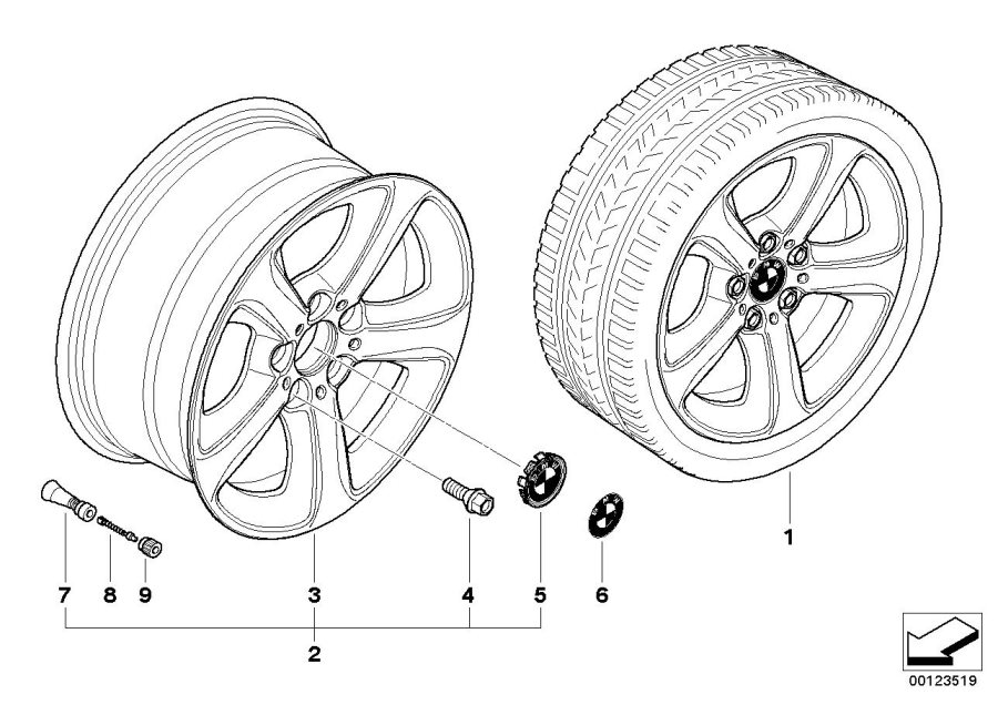 Diagram BMW light alloy wheel, spider spoke 137 for your 2001 BMW 325xi   