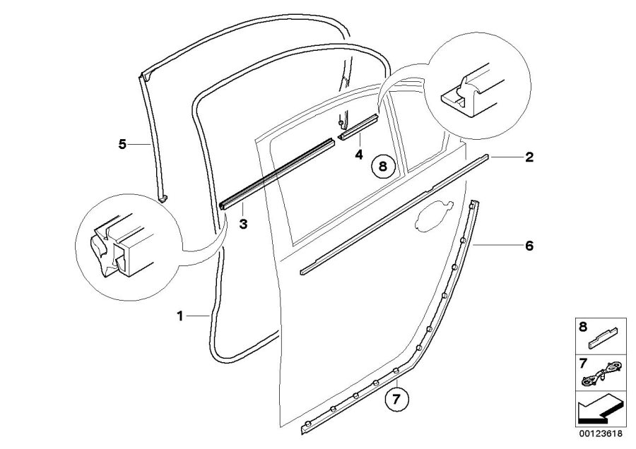 Diagram Door weatherstrip rear for your BMW