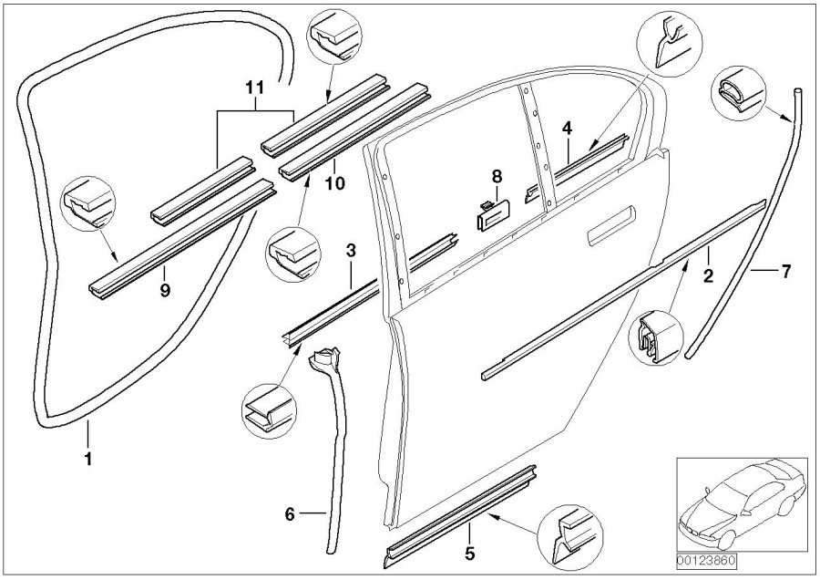 Diagram Door weatherstrip rear for your BMW