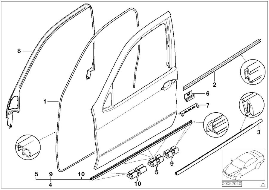 Diagram Trim and seals for door, front for your 2008 BMW 650i   