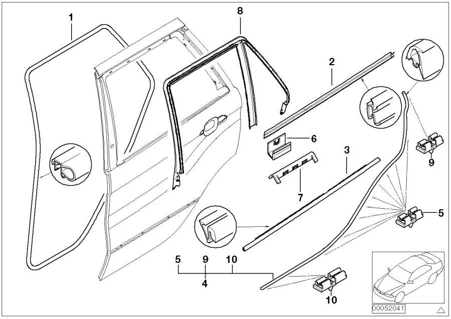 Diagram Trim and seals for door, rear for your 2006 BMW X5   