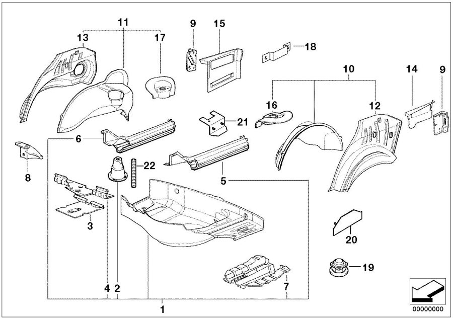 Diagram Floor panel TRUNK/WHEEL housing rear for your BMW