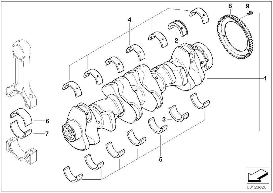 Diagram Crankshaft With Bearing Shells for your 1999 BMW M3   