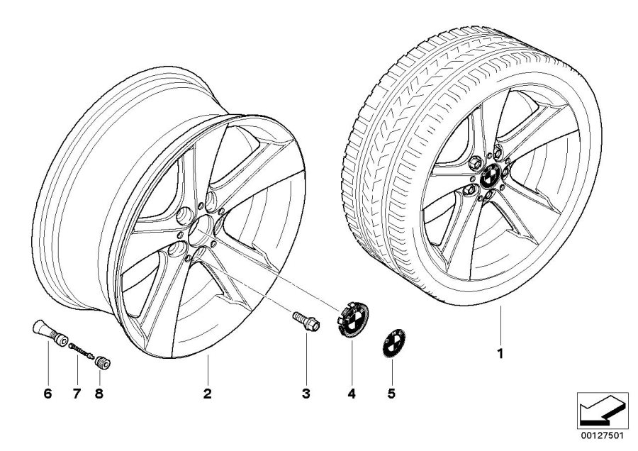 Diagram BMW light alloy wheel, spider spoke 128 for your BMW