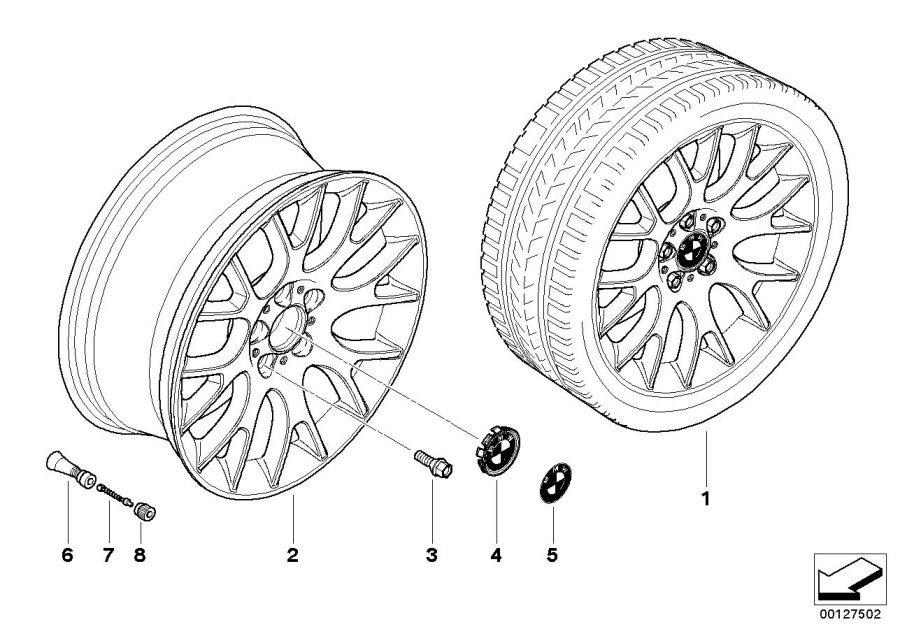 Diagram BMW light alloy wheel, cross spoke 145 for your BMW