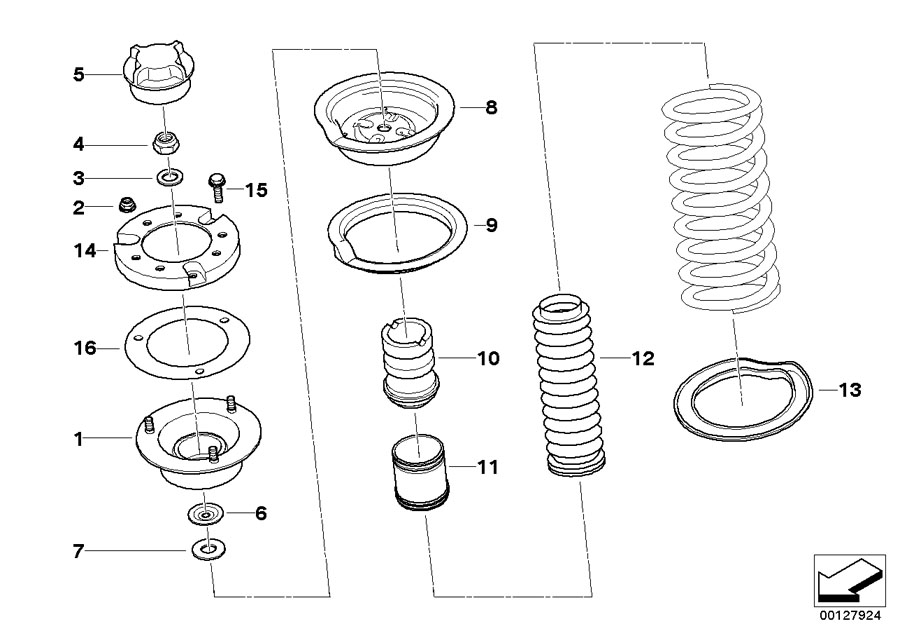 Diagram Guide SUPPORT/SPRING PAD/ATTACHING parts for your BMW