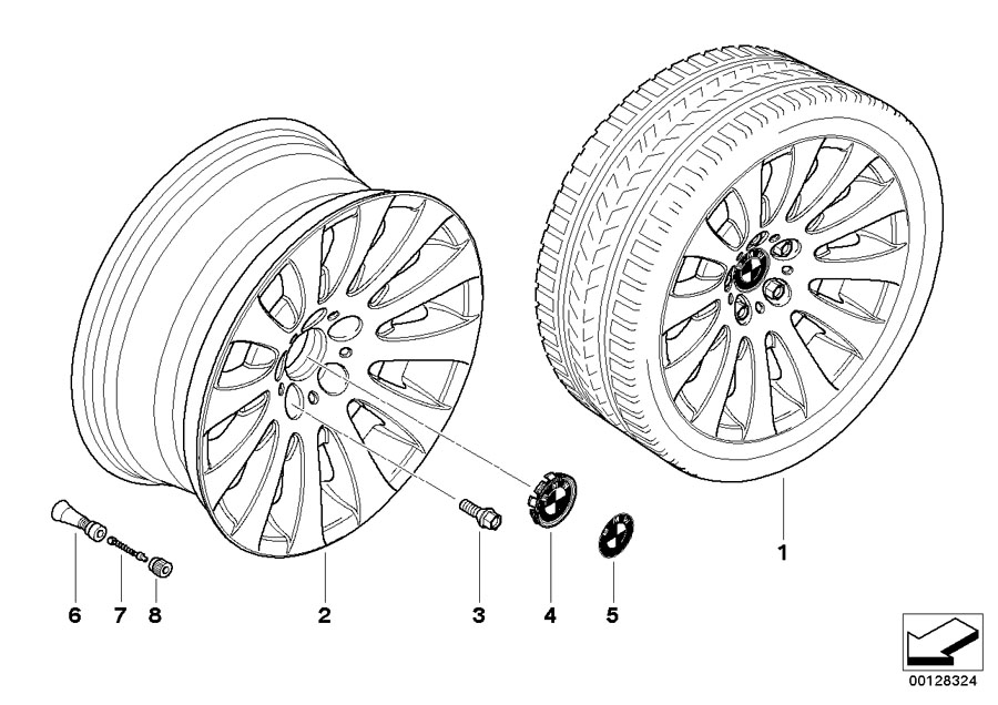 Le diagramme Jante à rayons radial (Styl. 118) pour votre BMW 650i  