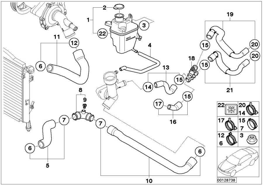 Diagram Expansion tank/coolant hoses for your MINI