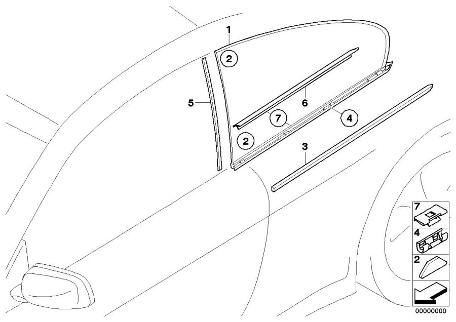 Diagram Side window, fixed position for your BMW