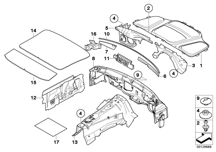 Diagram Sound insulating front for your 2004 BMW 645Ci Convertible  