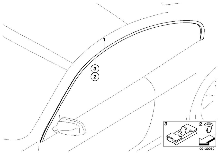 Diagram Roof moulding/Roof rail for your 2007 BMW M6 Coupe  