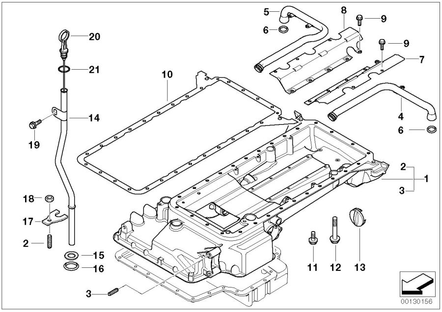 Diagram Oil pan upper part, oil level indicator for your BMW