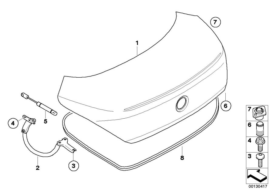 Diagram Single components for trunk lid for your 2004 BMW 645Ci   