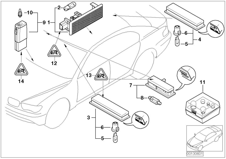 Diagram Various LAMPS/SPARE bulbs box for your BMW 750i  