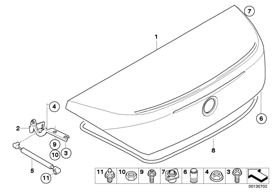 Diagram Single components for trunk lid for your BMW