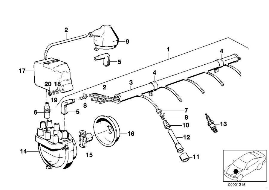 Diagram IGNITION WIRING/SPARK PLUG/DISTRIB.C.. for your 1988 BMW M6   