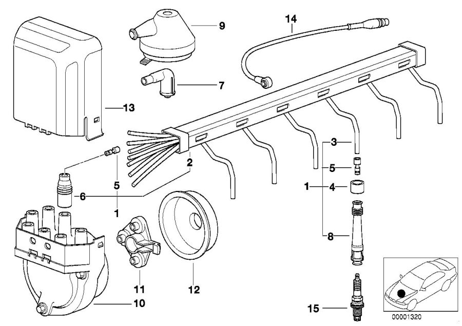 Diagram IGNITION WIRING/SPARK PLUG/DISTRIB.C.. for your 1988 BMW M6   