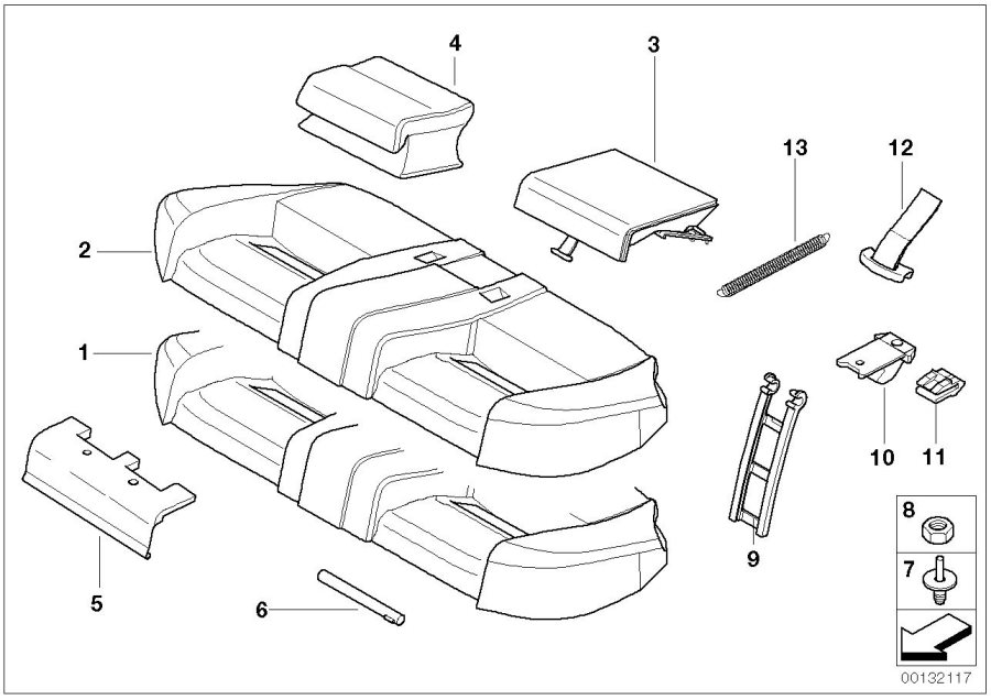 Diagram Seat rear, upholstery & cover base seat for your BMW 530i  