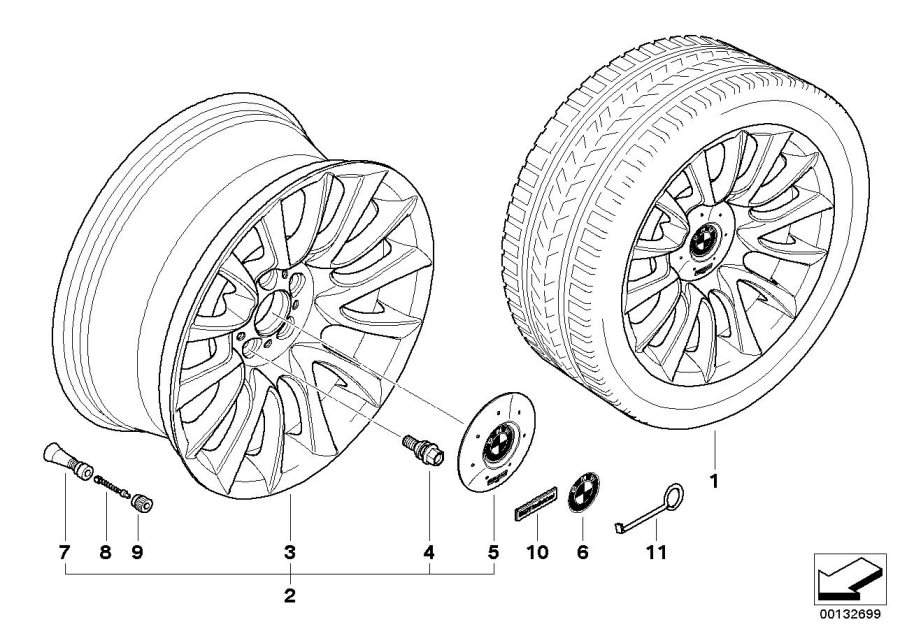 Diagram BMW la Individual wheel v-spoke 152 for your 2020 BMW 330iX   