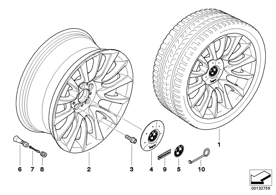 Diagram BMW la Individual wheel v-spoke 152 for your BMW 740eX  